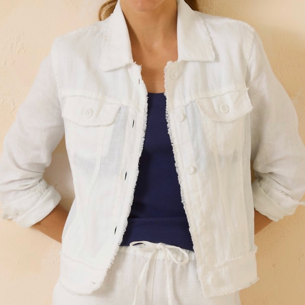 Tommy Bahama Two Palm Raw Edge Point Collar Long Sleeve Button Front Jacket